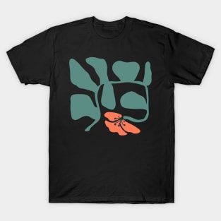 Abstract Red Flower with Green Vine SQUARE T-Shirt